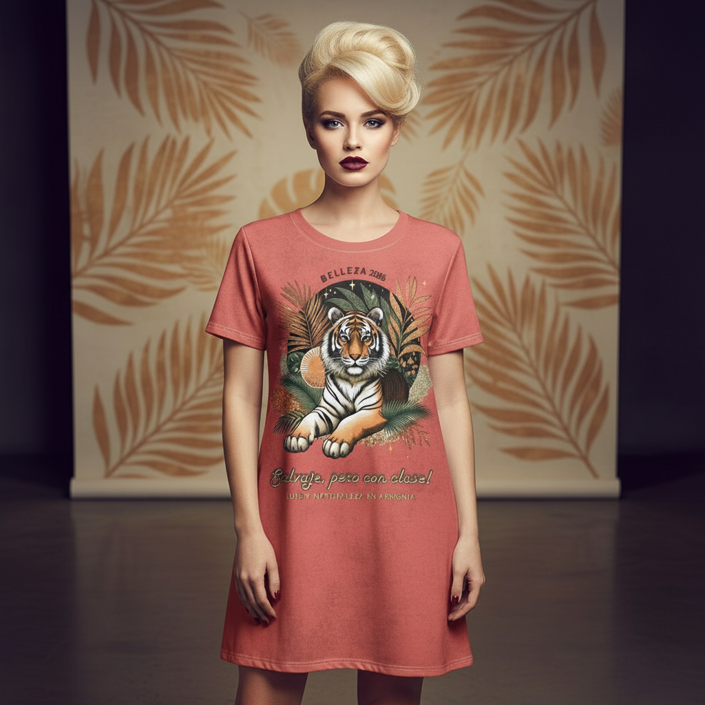 Tiger Belleza 2025 Wildlife T-Shirt Dress persian red