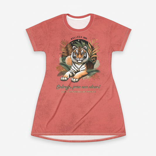 Tiger Belleza 2025 Wildlife T-Shirt Dress persian red