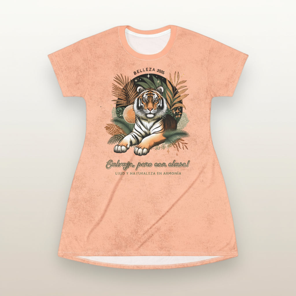 Tiger Belleza 2025 Wildlife T-Shirt Dress peach