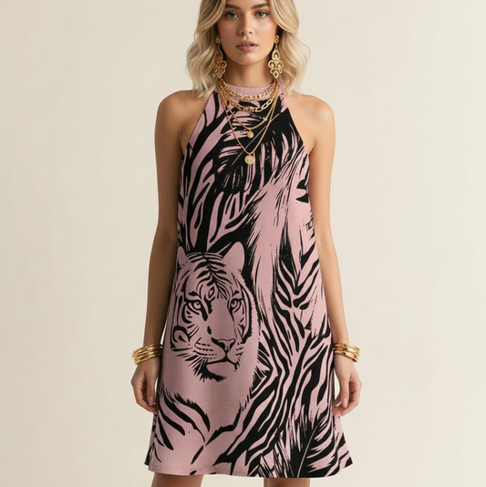 Tigers Secret Garden Halter Dress ultra pink🐅🌴🐾