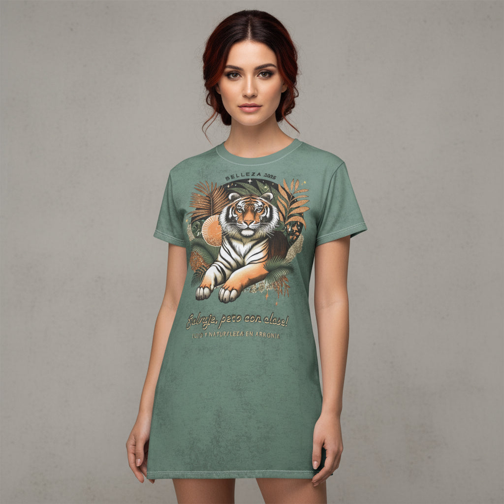 Tiger Belleza 2025 Wildlife T-Shirt Dress sage