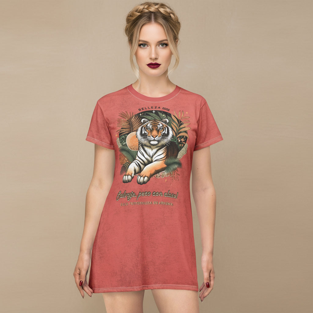 Tiger Belleza 2025 Wildlife T-Shirt Dress persian red