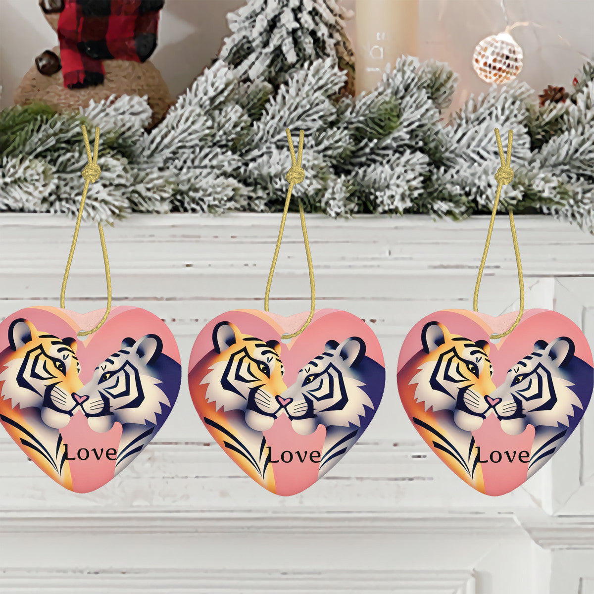 Tiger Love Ceramic Heart Shape Christmas Pendant