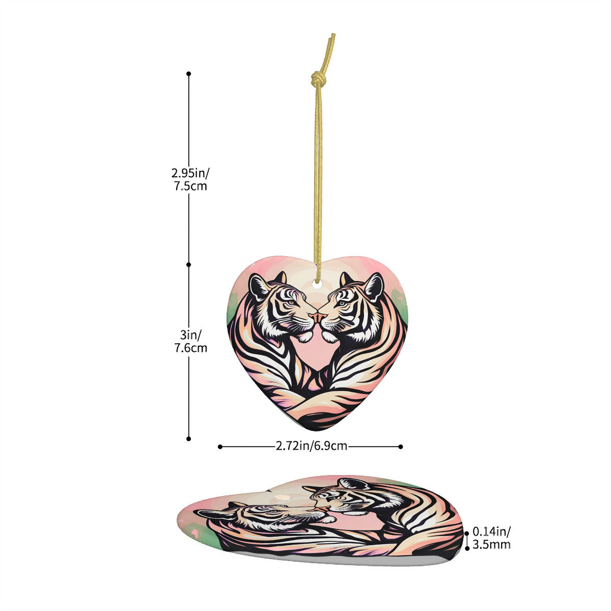 Tiger Harmony Ceramic Heart Shape Christmas Pendant