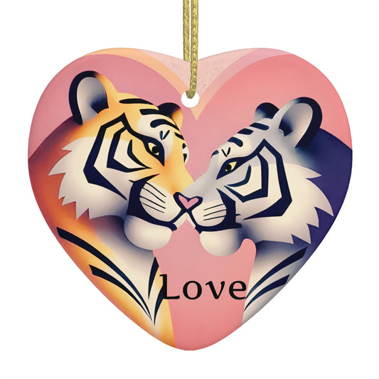 Tiger Love Ceramic Heart Shape Christmas Pendant