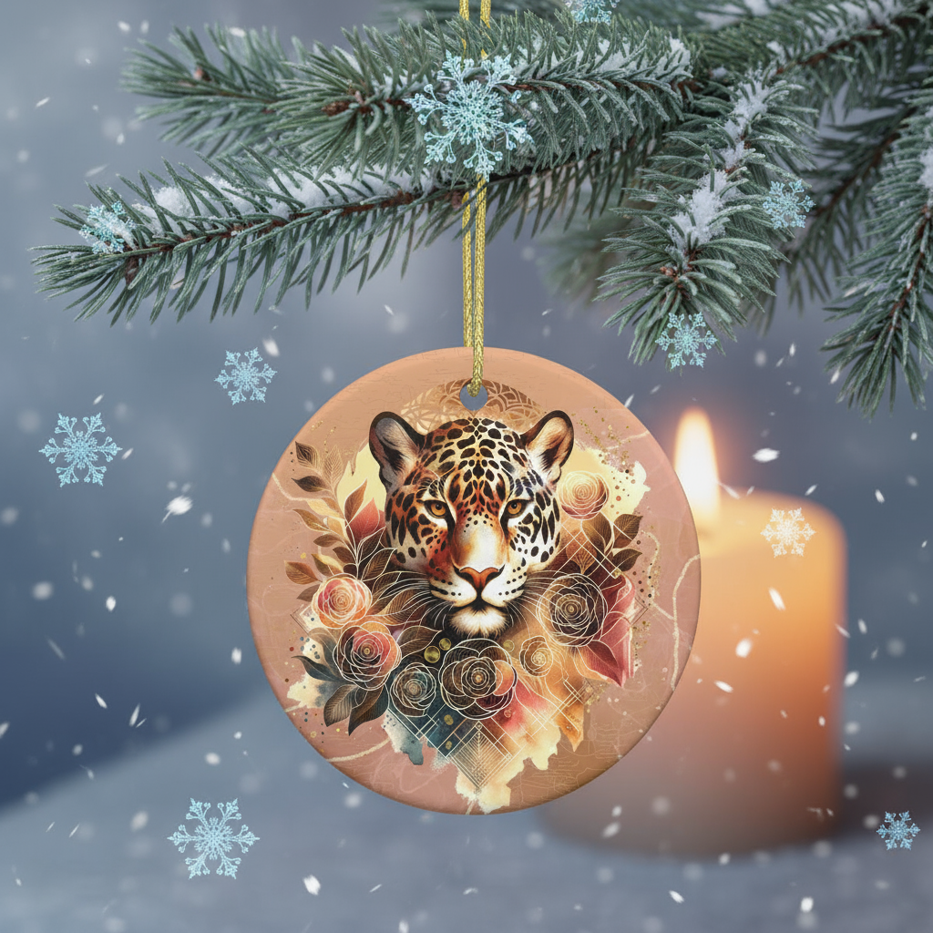 Jaguar Sun Guide Ceramic Christmas Round pendant
