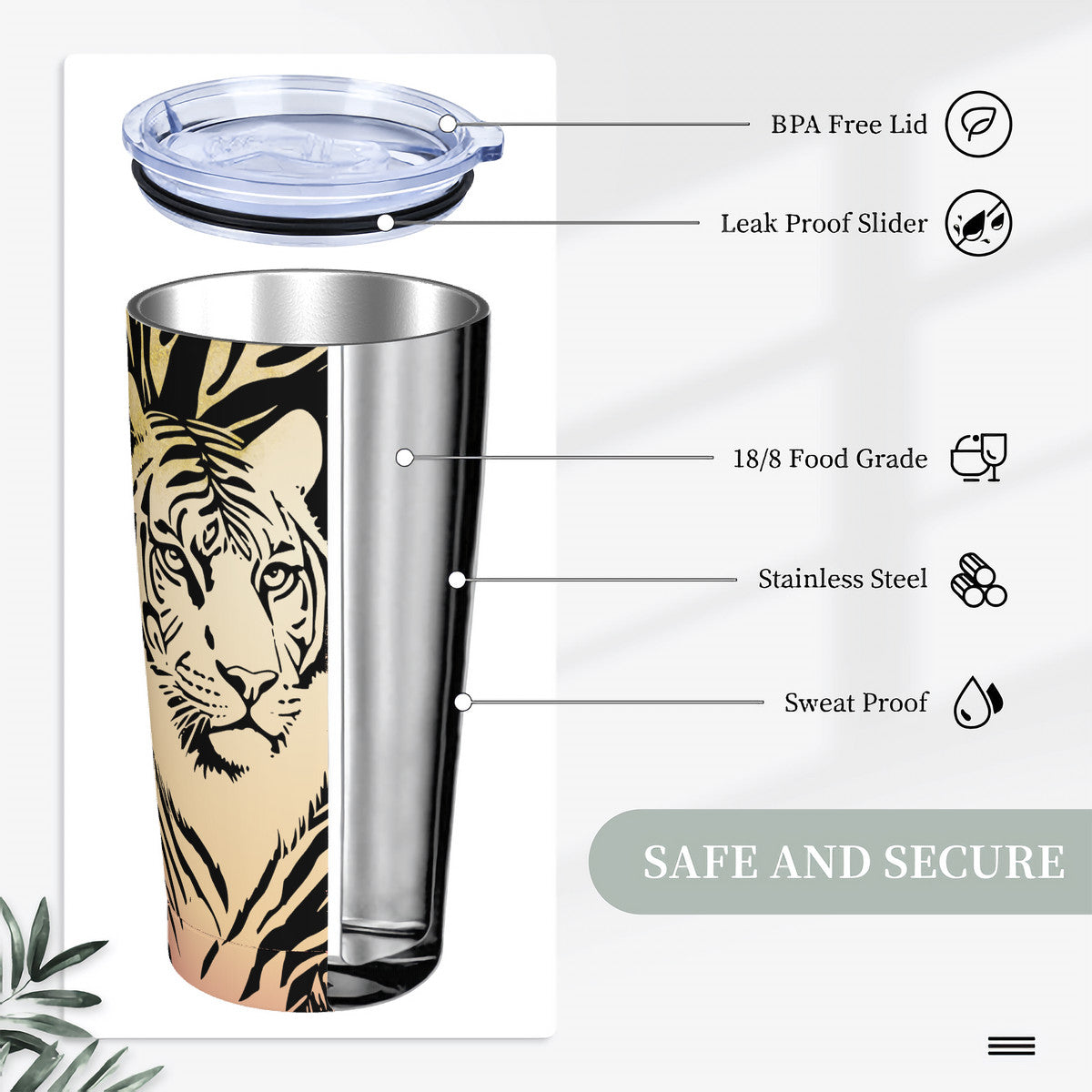 Tigers Secret Garden  20oz Stainless Steel Straw Lid Cup