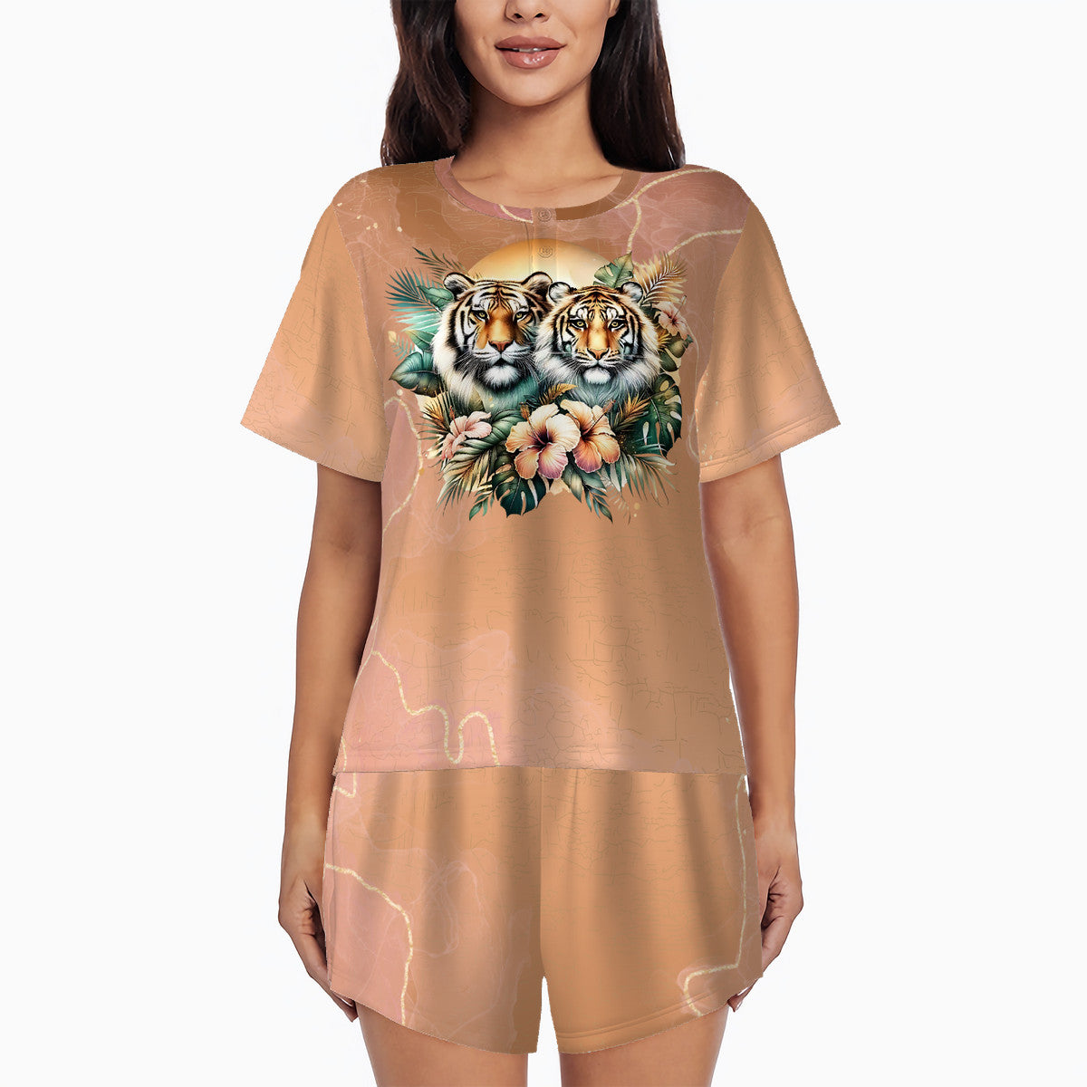 Tigers Poetry Women's Summer Round Neck Pajamas