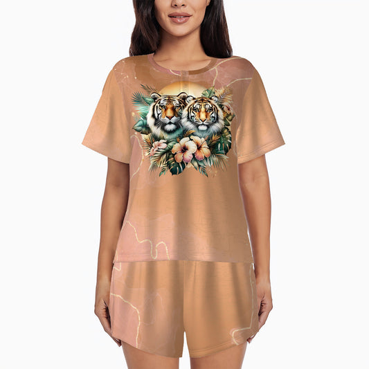 Tigers Poetry Women's Summer Round Neck Pajamas
