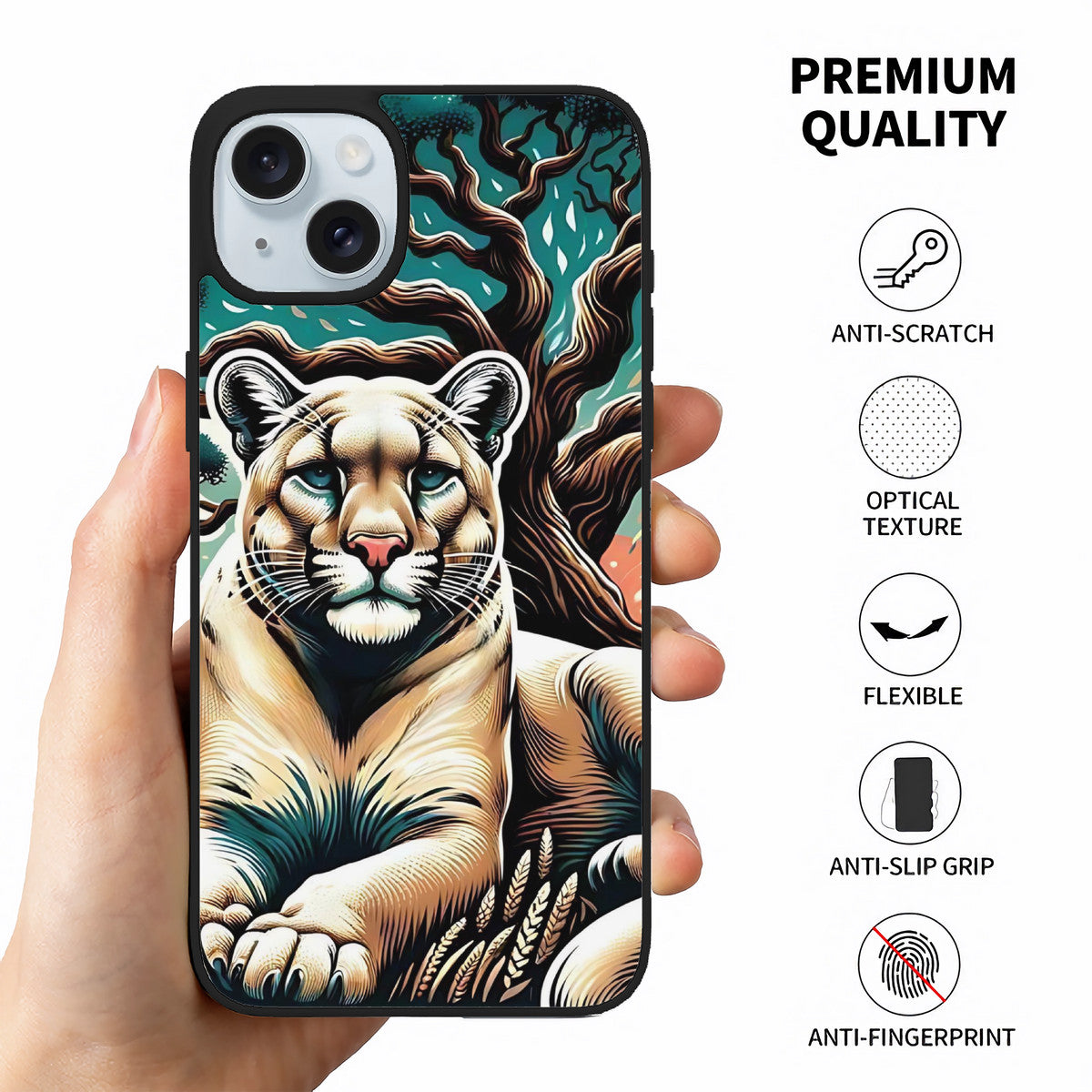 Puma Tree Passion iPhone 15 Soft Glass Case(2 Cameras)