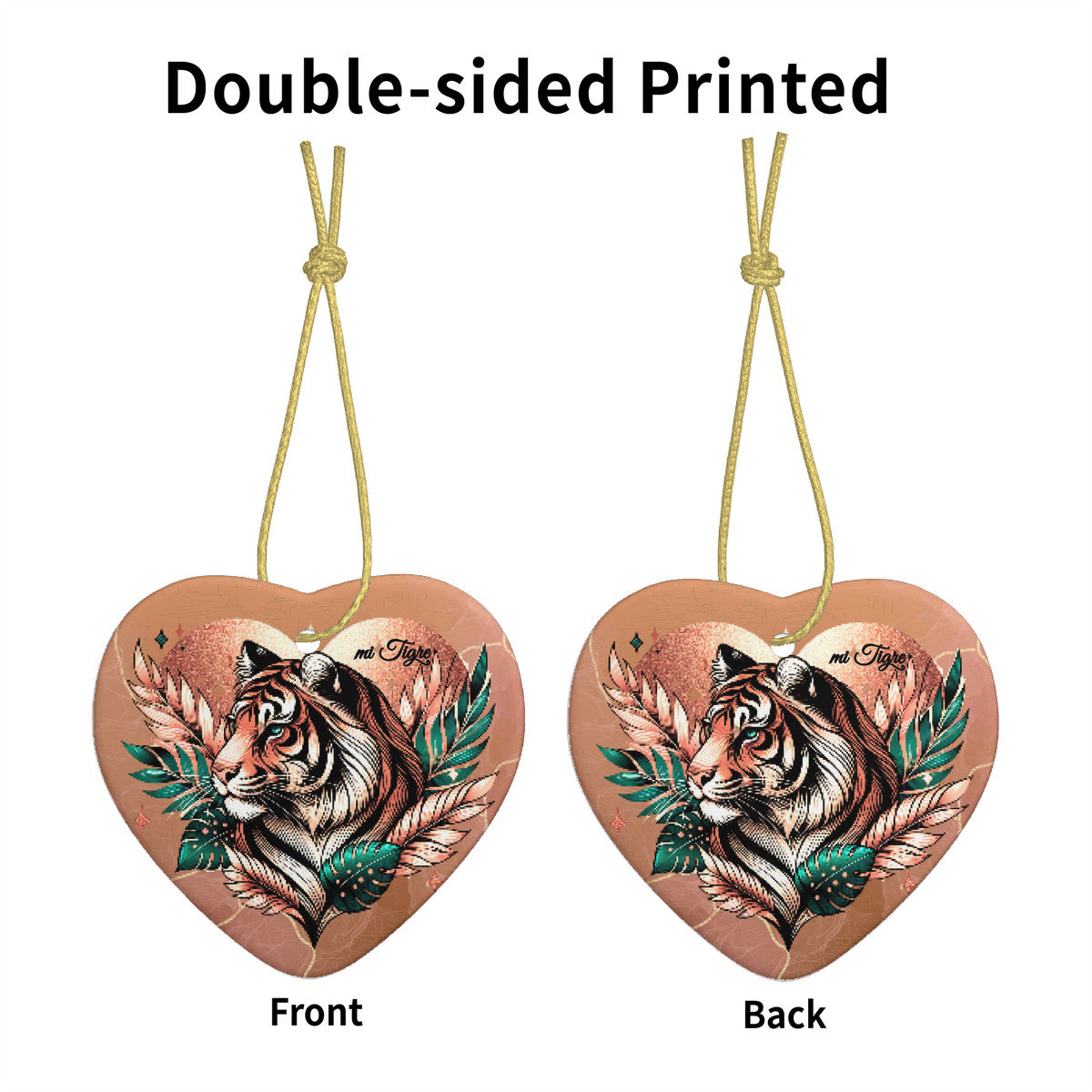mi Tigre Pixel Ceramic Heart Shape Christmas Pendant