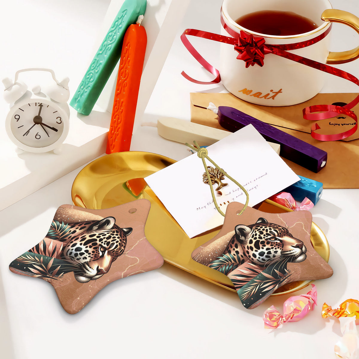 Jaguars Nature Ceramic Star Shape Christmas Pendant