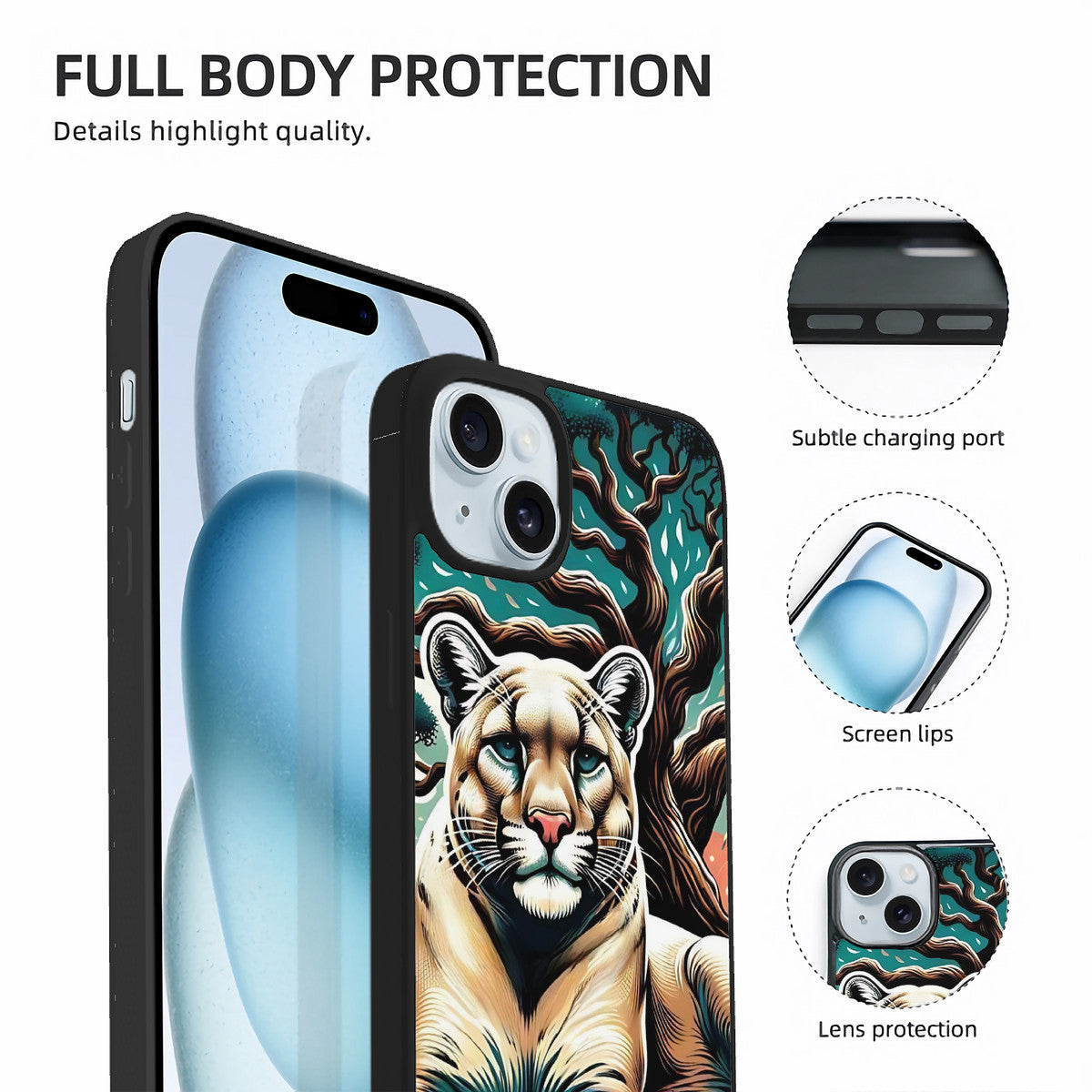 Puma Tree Passion iPhone 15 Soft Glass Case(2 Cameras)