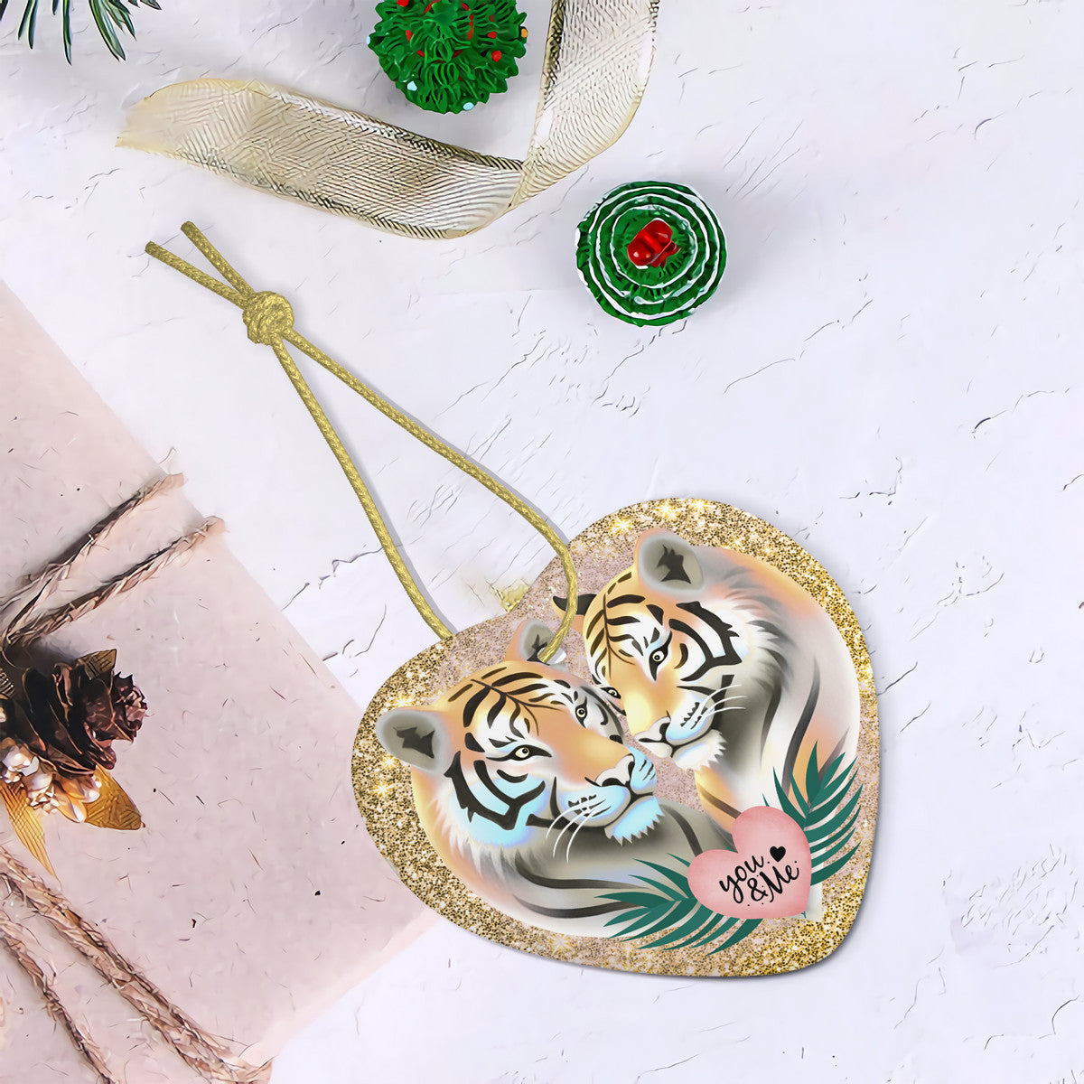 🎄Tiger You & Me Ceramic Heart Shape Christmas Pendant🎄🐅