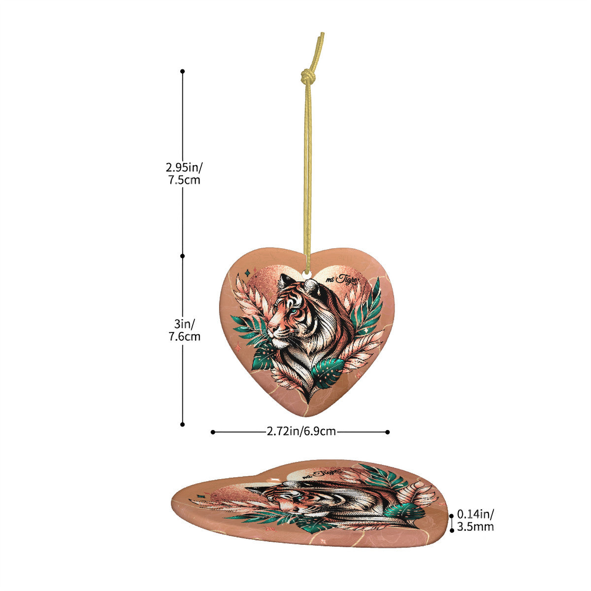 mi Tigre Pixel Ceramic Heart Shape Christmas Pendant