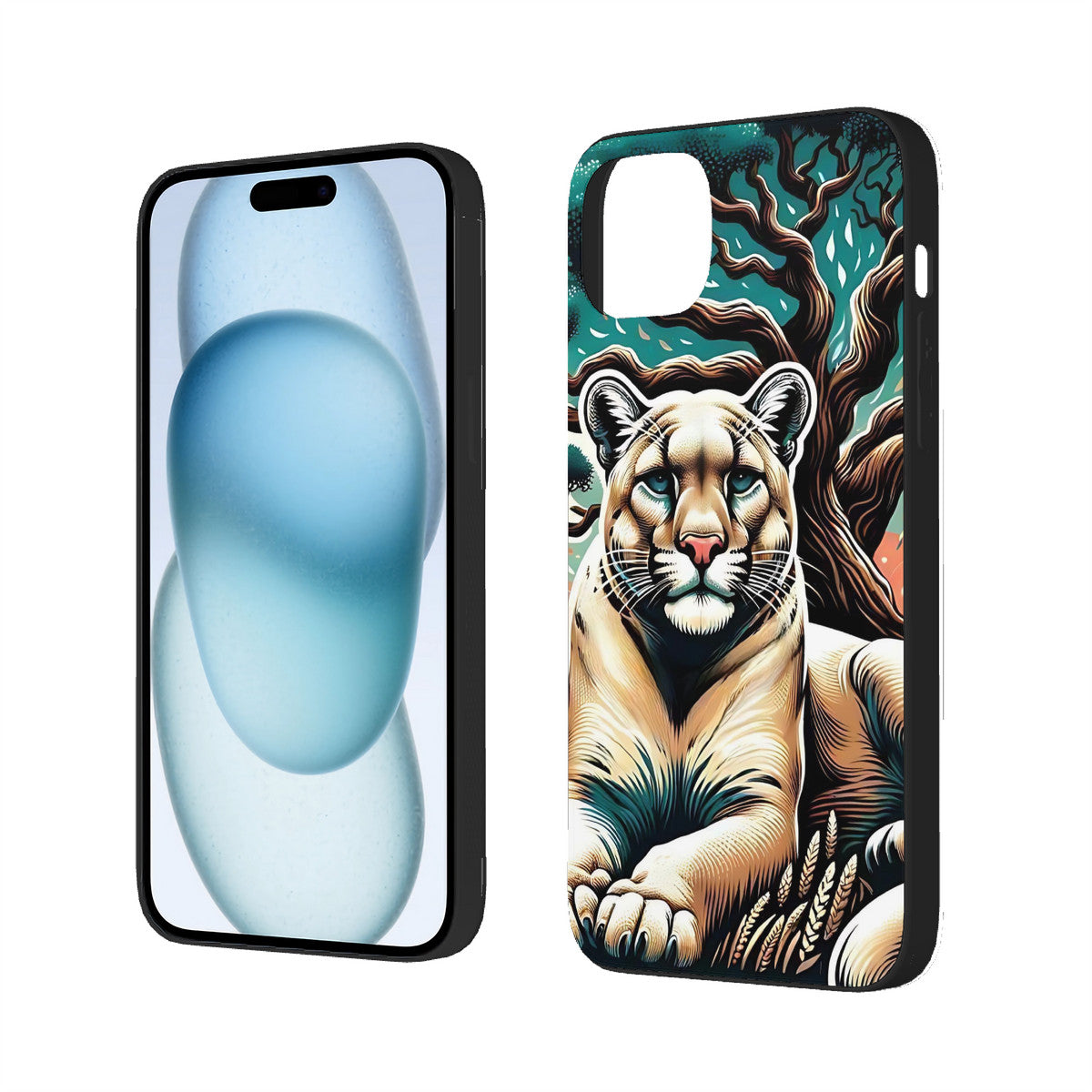 Puma Tree Passion iPhone 15 Soft Glass Case(2 Cameras)