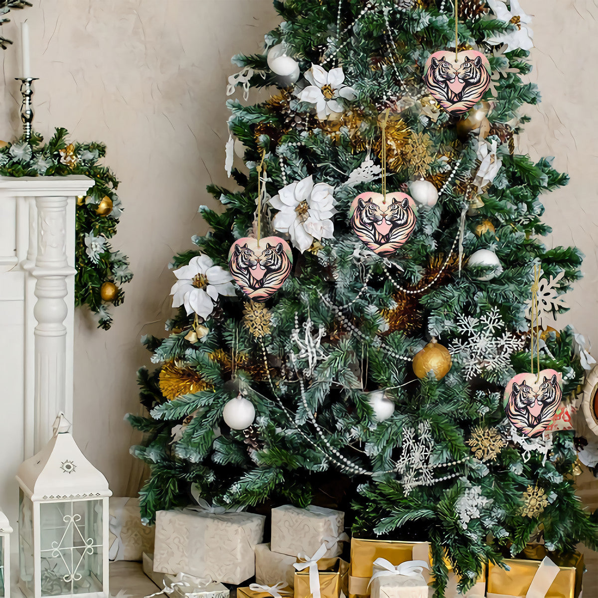 Tiger Harmony Ceramic Heart Shape Christmas Pendant