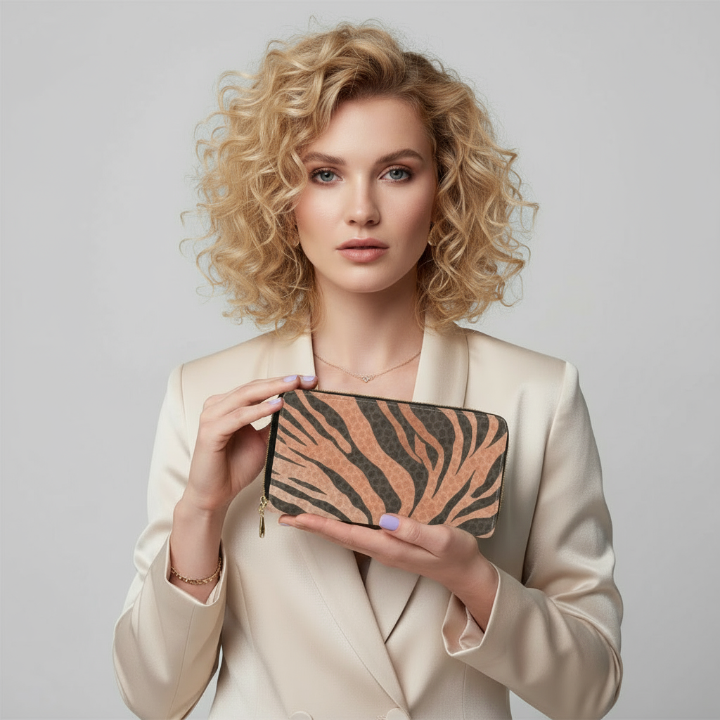 Tiger Stripes & Dots Zipper Purse Clutch Bag