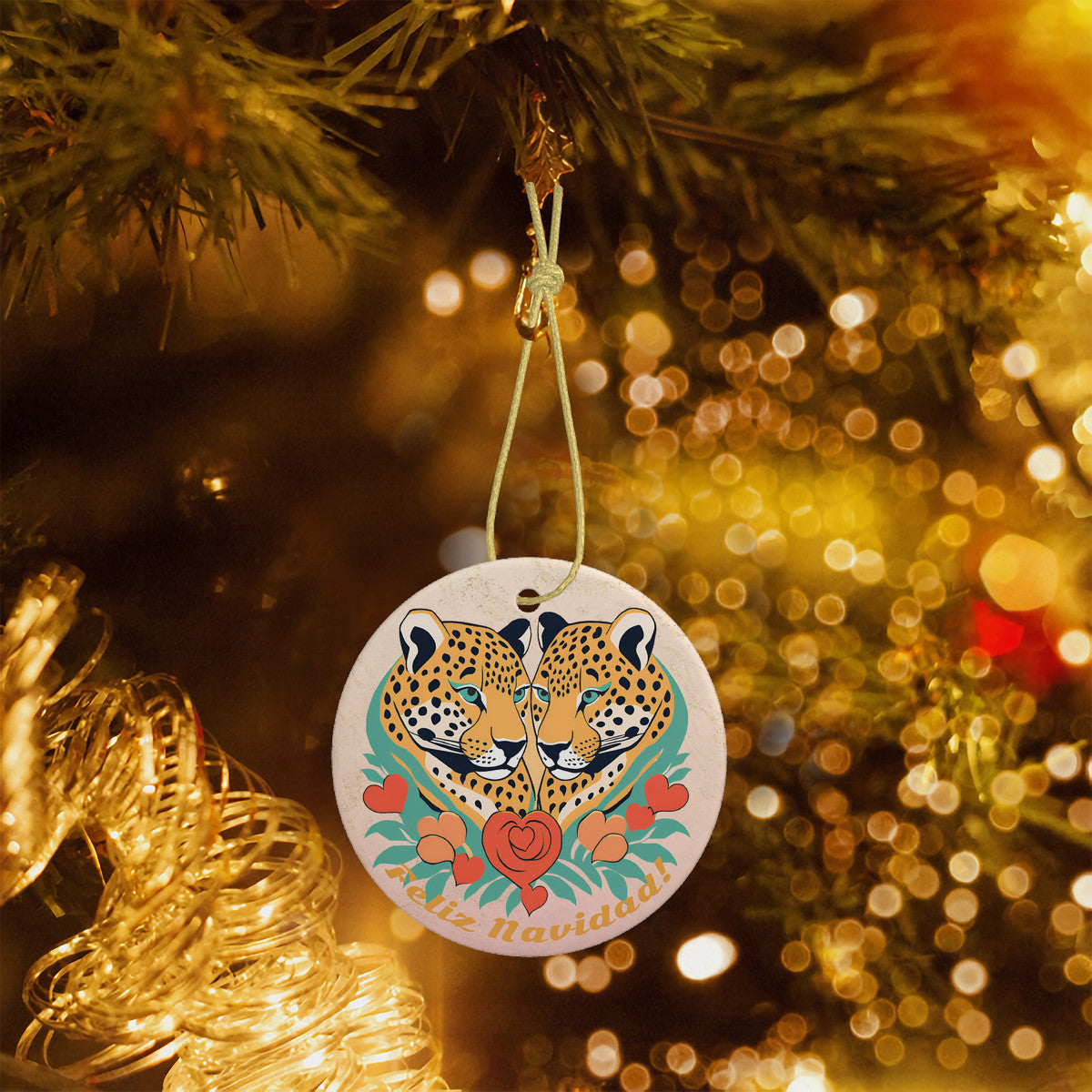 Jaguar Wild Heart Ceramic Christmas Round pendant
