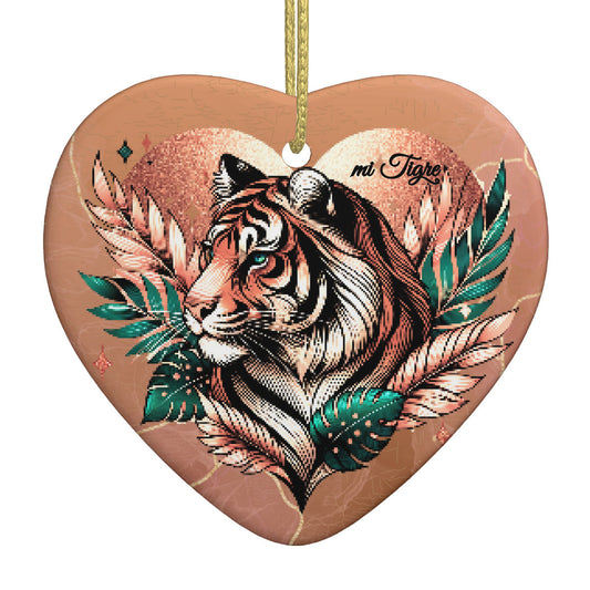 mi Tigre Pixel Ceramic Heart Shape Christmas Pendant