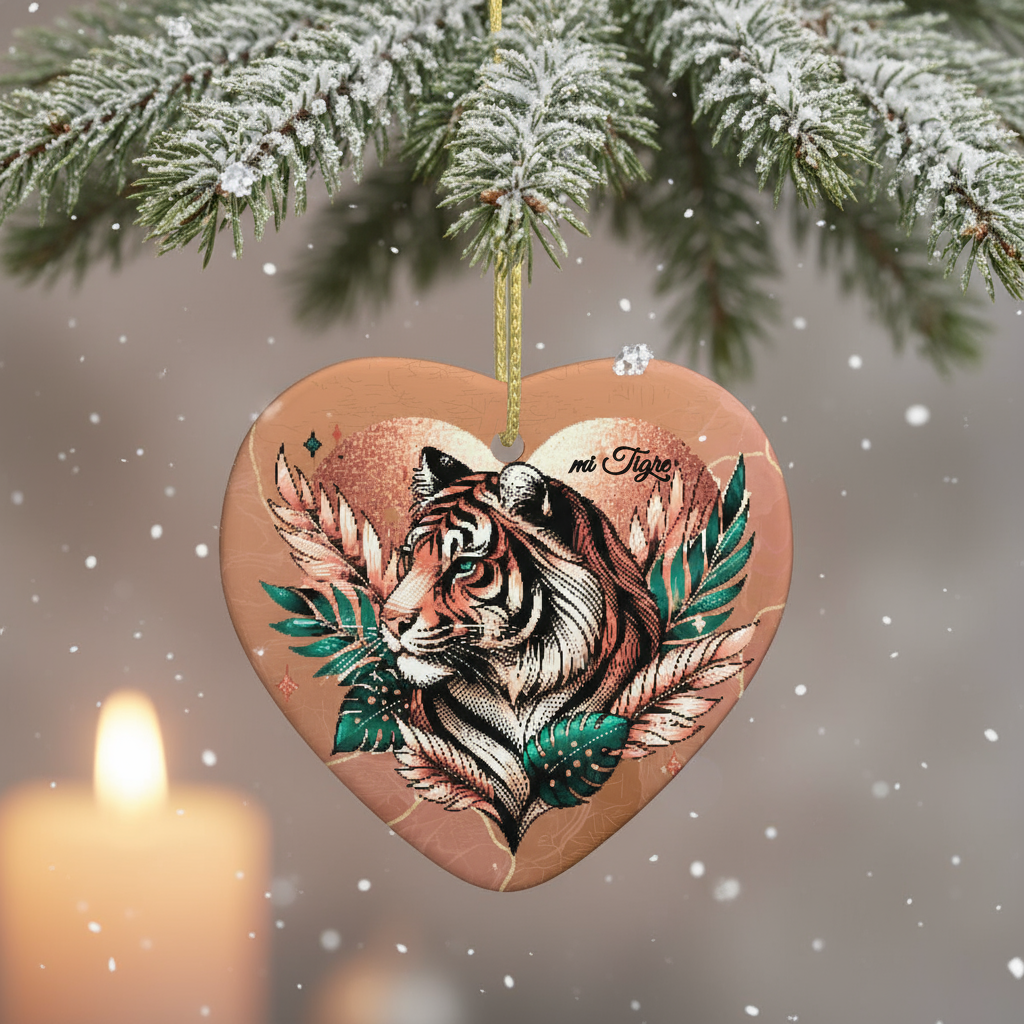 mi Tigre Pixel Ceramic Heart Shape Christmas Pendant
