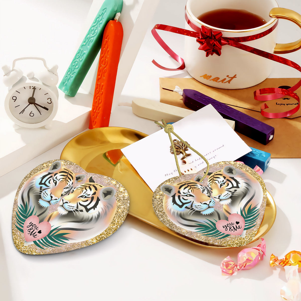 🎄Tiger You & Me Ceramic Heart Shape Christmas Pendant🎄🐅