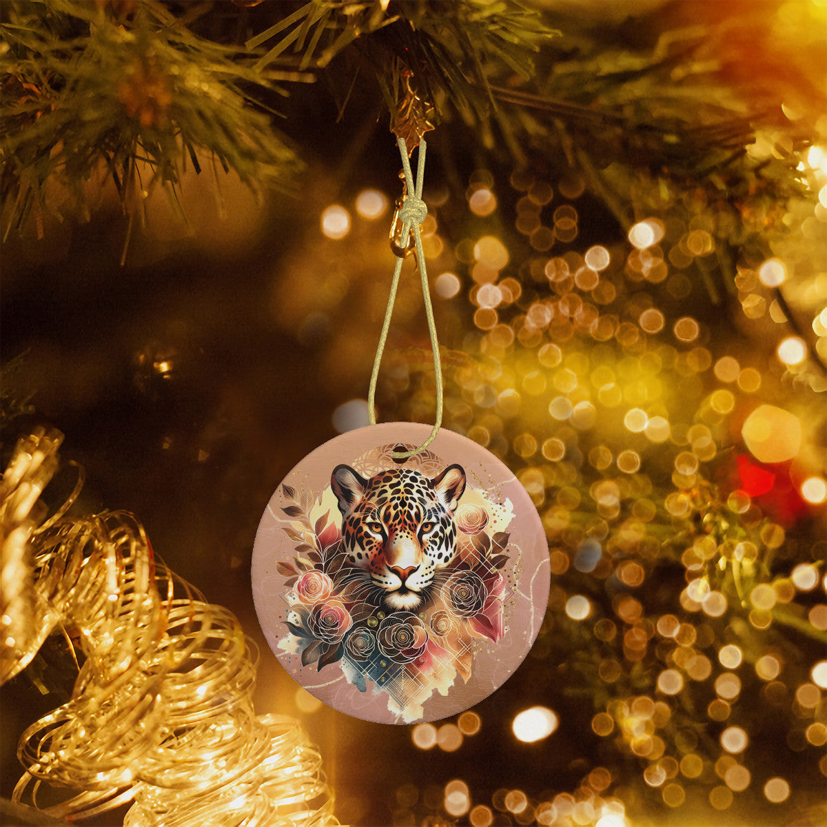Jaguar Sun Guide Ceramic Christmas Round pendant