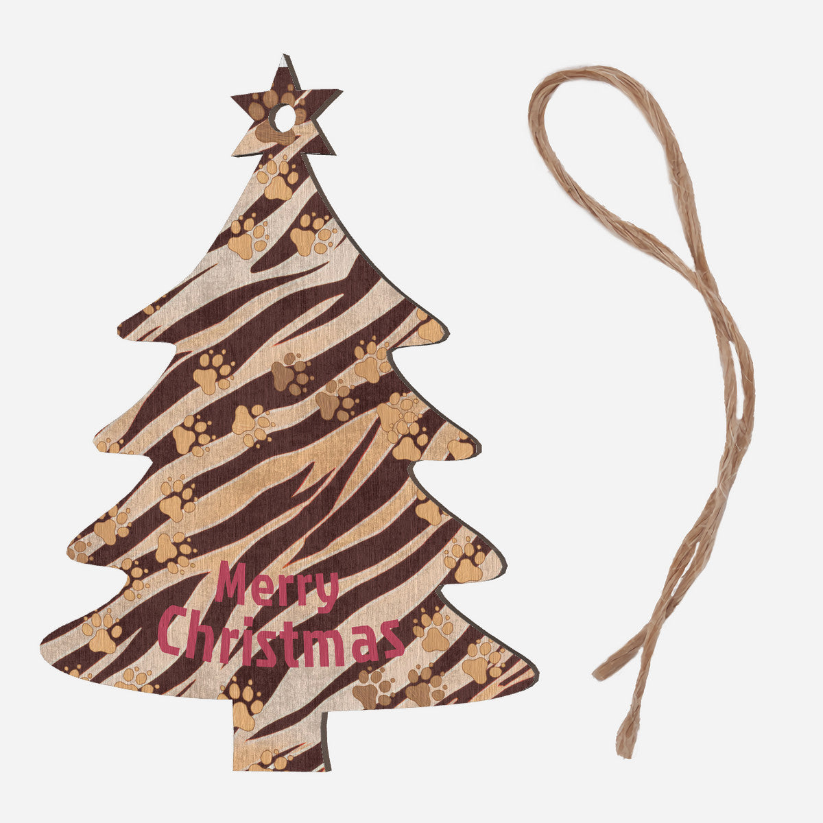 Tiger Stripes Wooden Christmas Tree Hanging Ornament