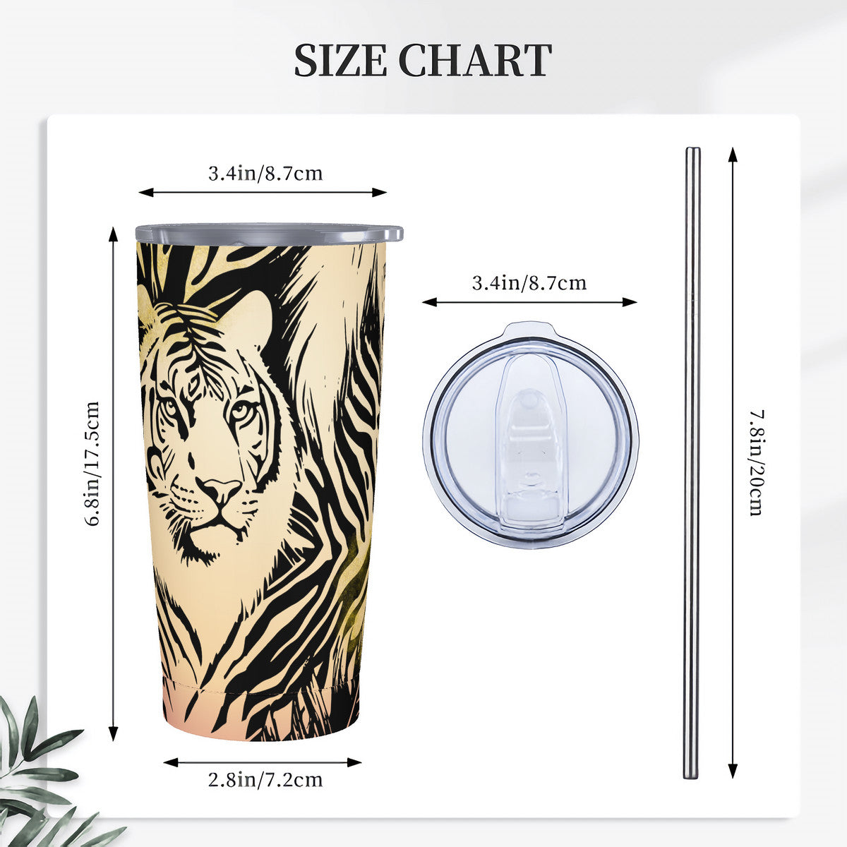 Tigers Secret Garden  20oz Stainless Steel Straw Lid Cup