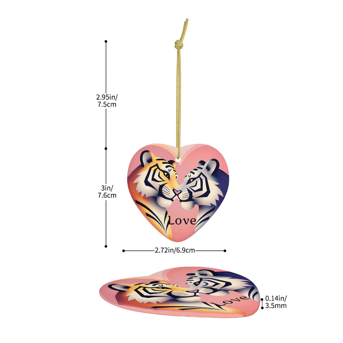 Tiger Love Ceramic Heart Shape Christmas Pendant