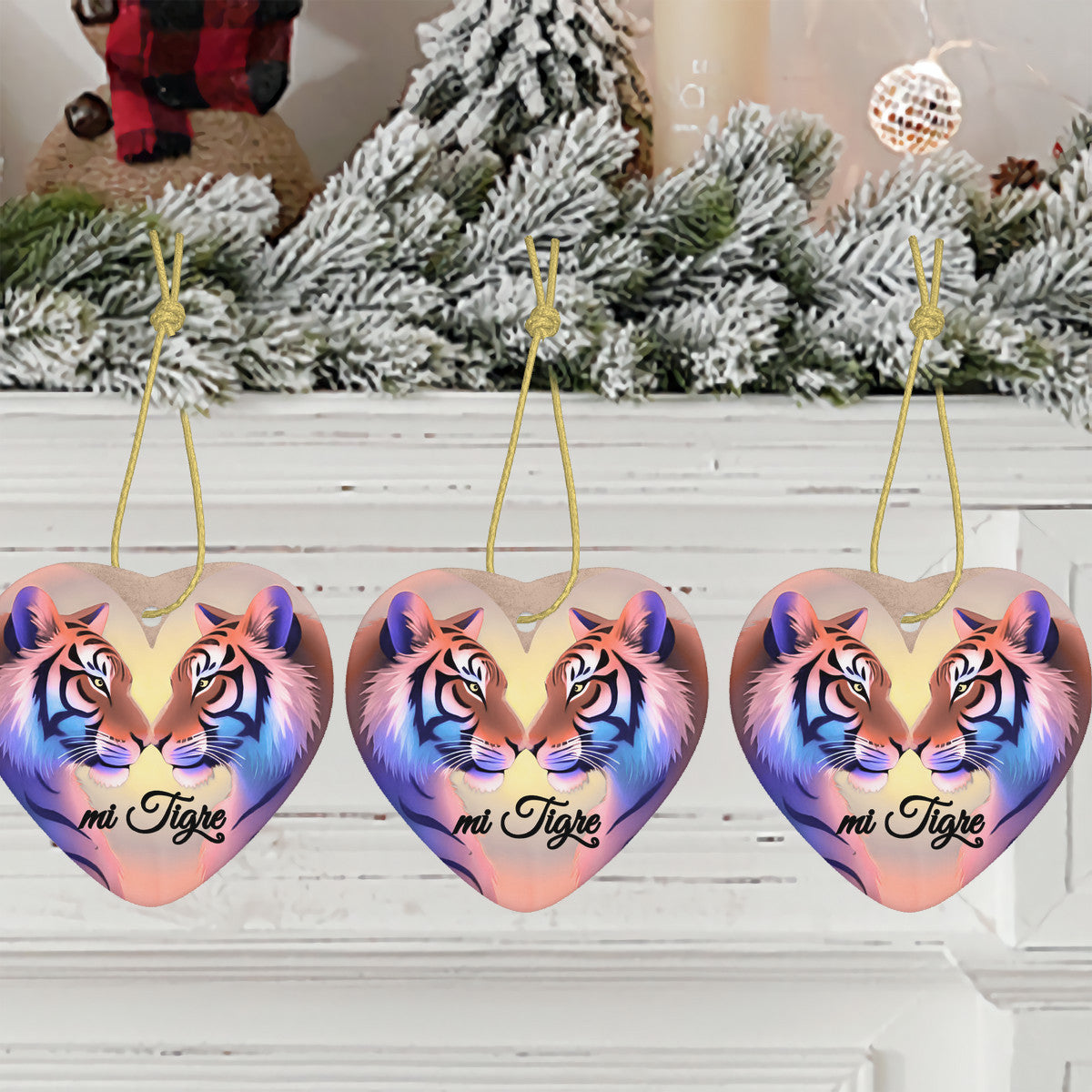 Tiger Grace Ceramic Heart Shape Christmas Pendant