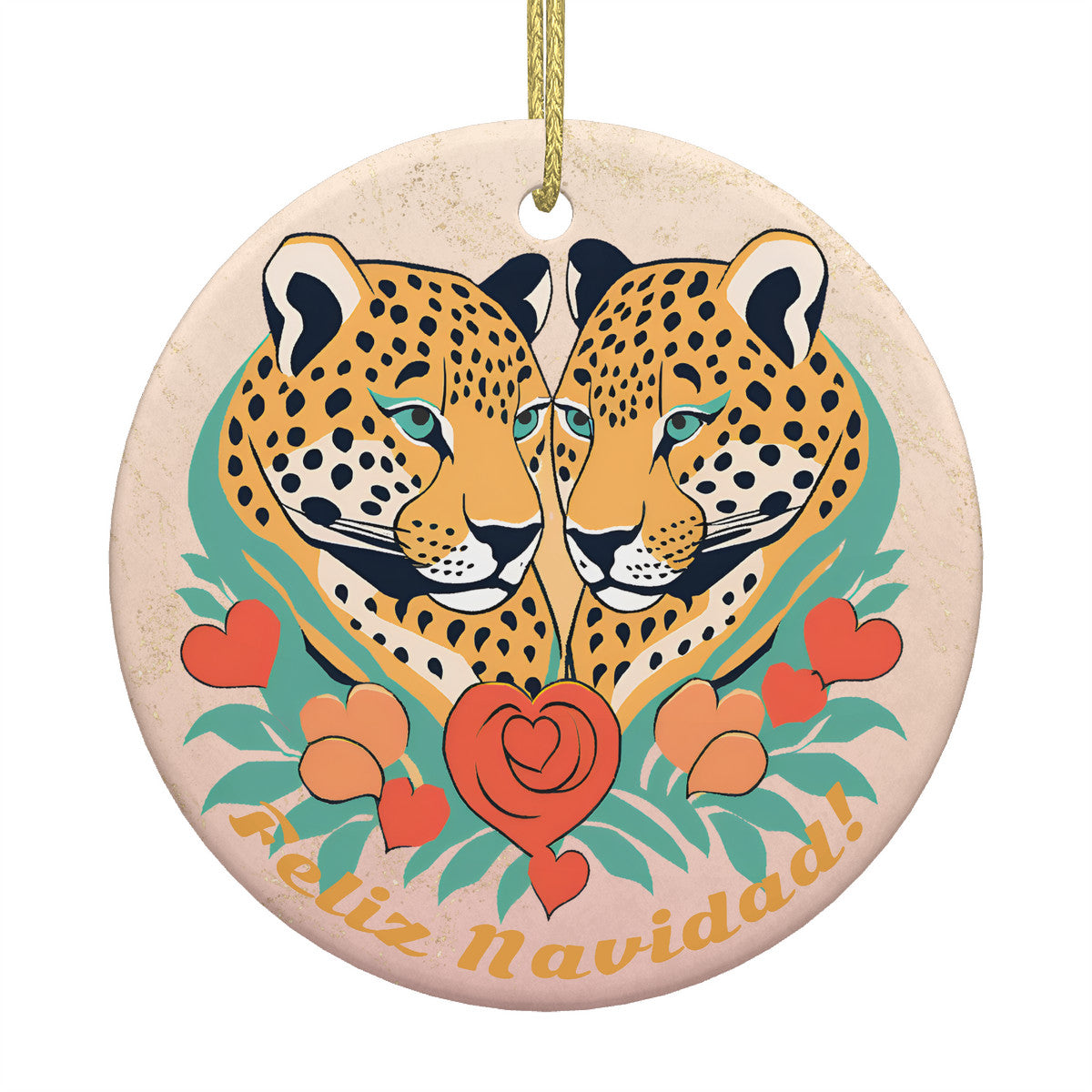 Jaguar Wild Heart Ceramic Christmas Round pendant
