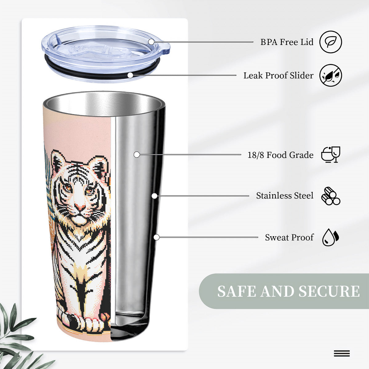 mi Tigre Tiger Love 20oz Stainless Steel Straw Lid Cup