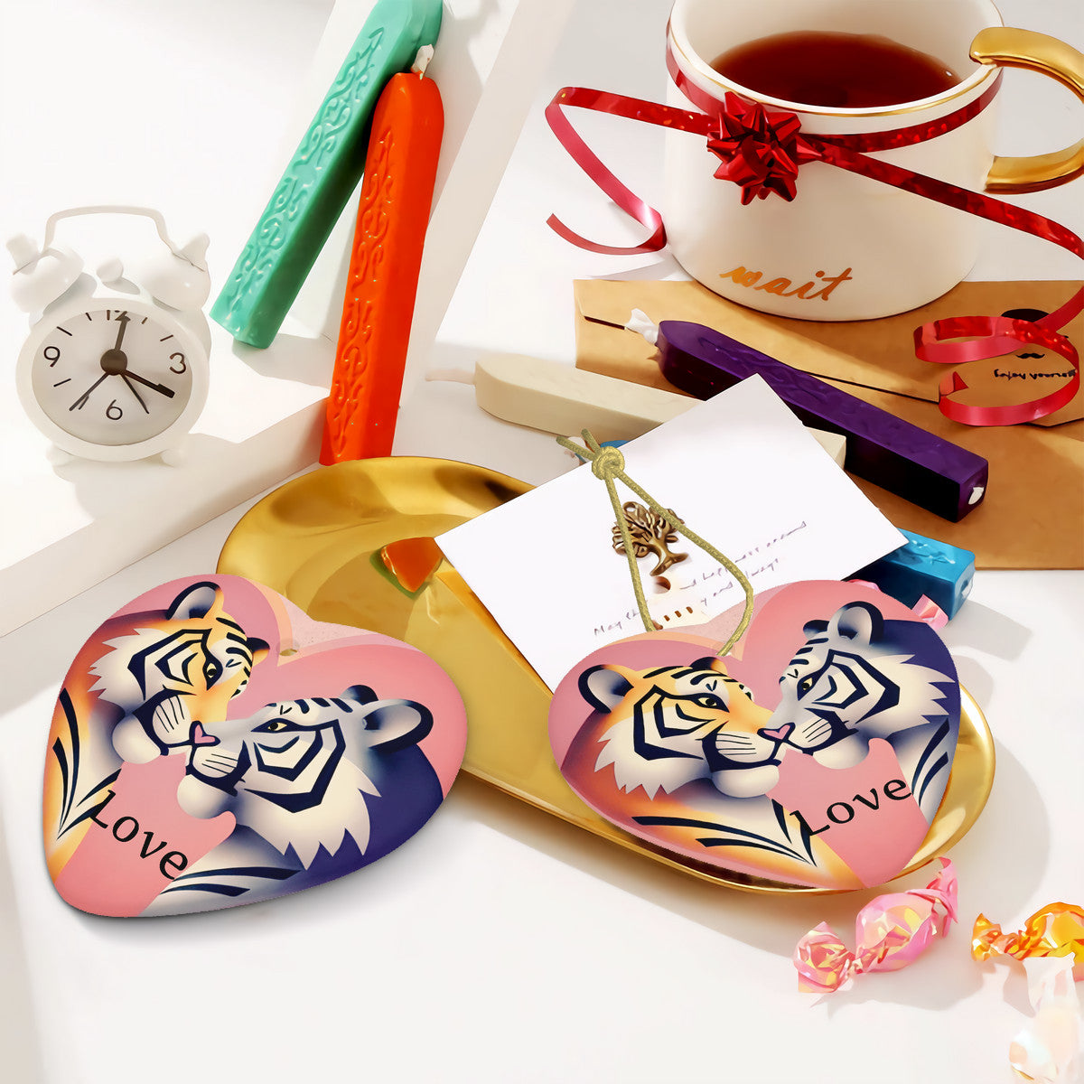 Tiger Love Ceramic Heart Shape Christmas Pendant