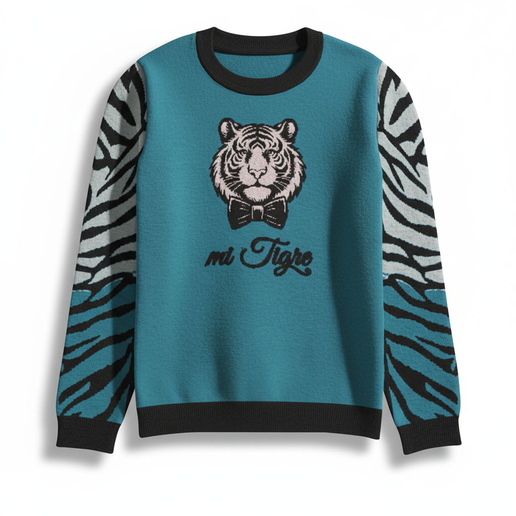 mi Tigre Knitted Unisex Crew Neck Sweater - petrol
