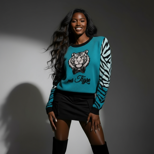 mi Tigre Knitted Unisex Crew Neck Sweater - petrol
