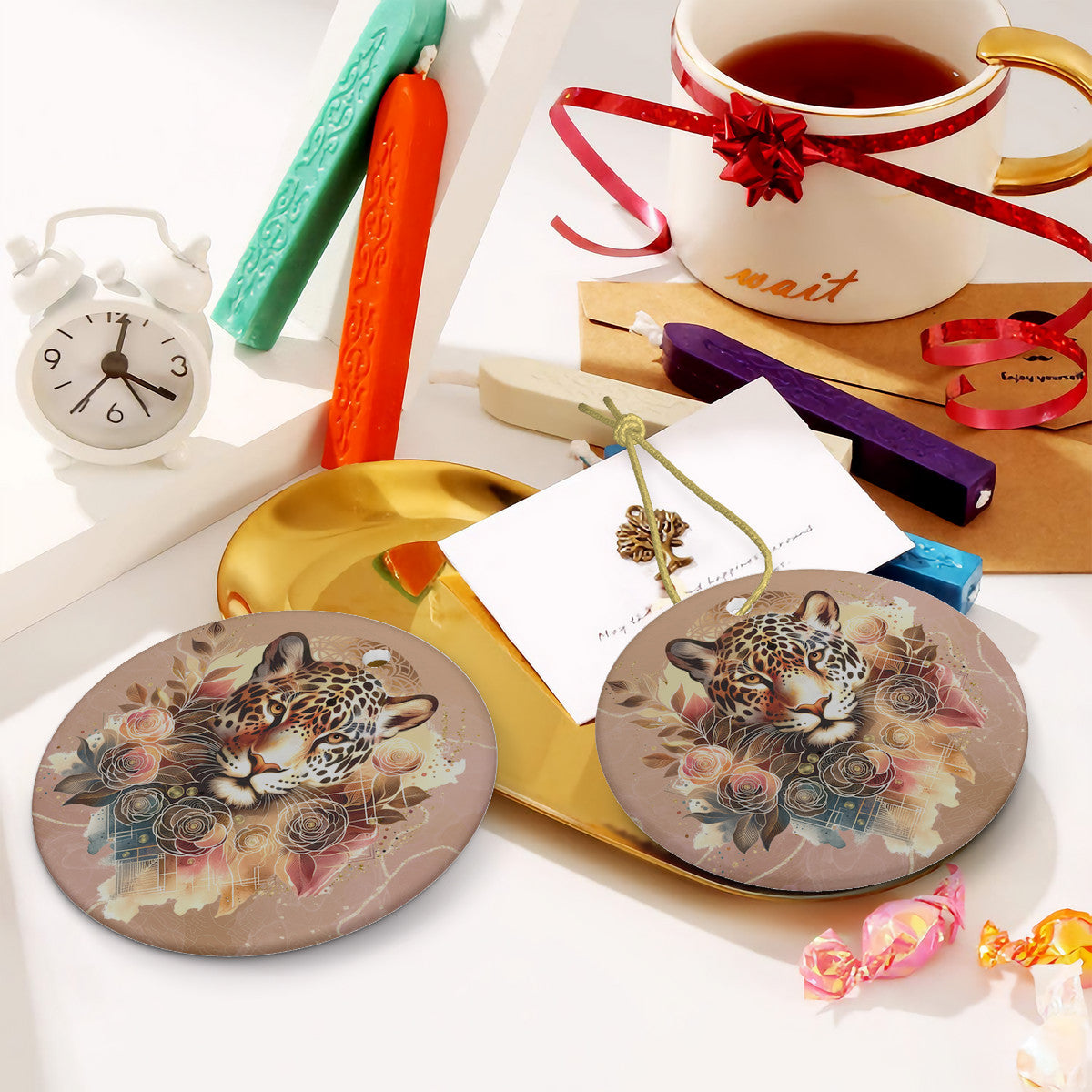 Jaguar Sun Guide Ceramic Christmas Round pendant