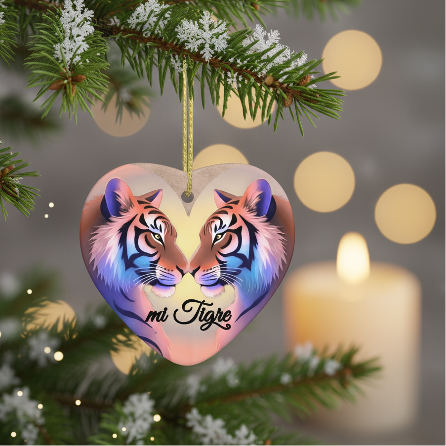 mi Tigre Love Ceramic Heart Shape Christmas Pendant