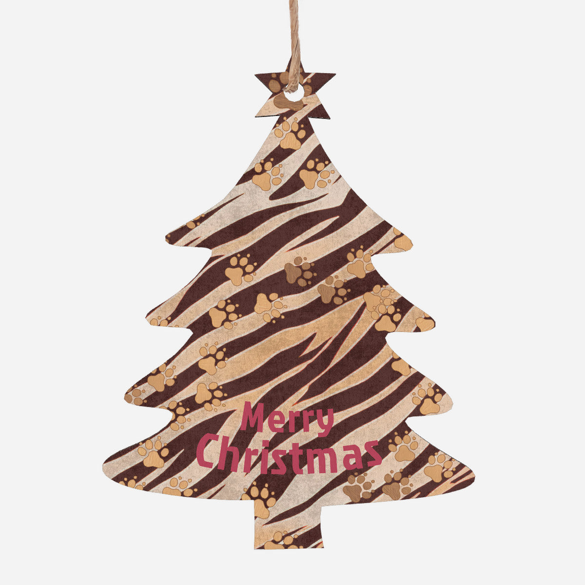 Tiger Stripes Wooden Christmas Tree Hanging Ornament