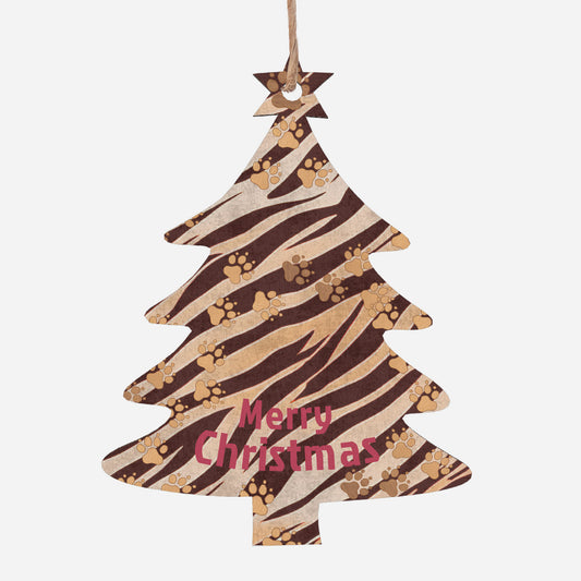 Tiger Stripes Wooden Christmas Tree Hanging Ornament