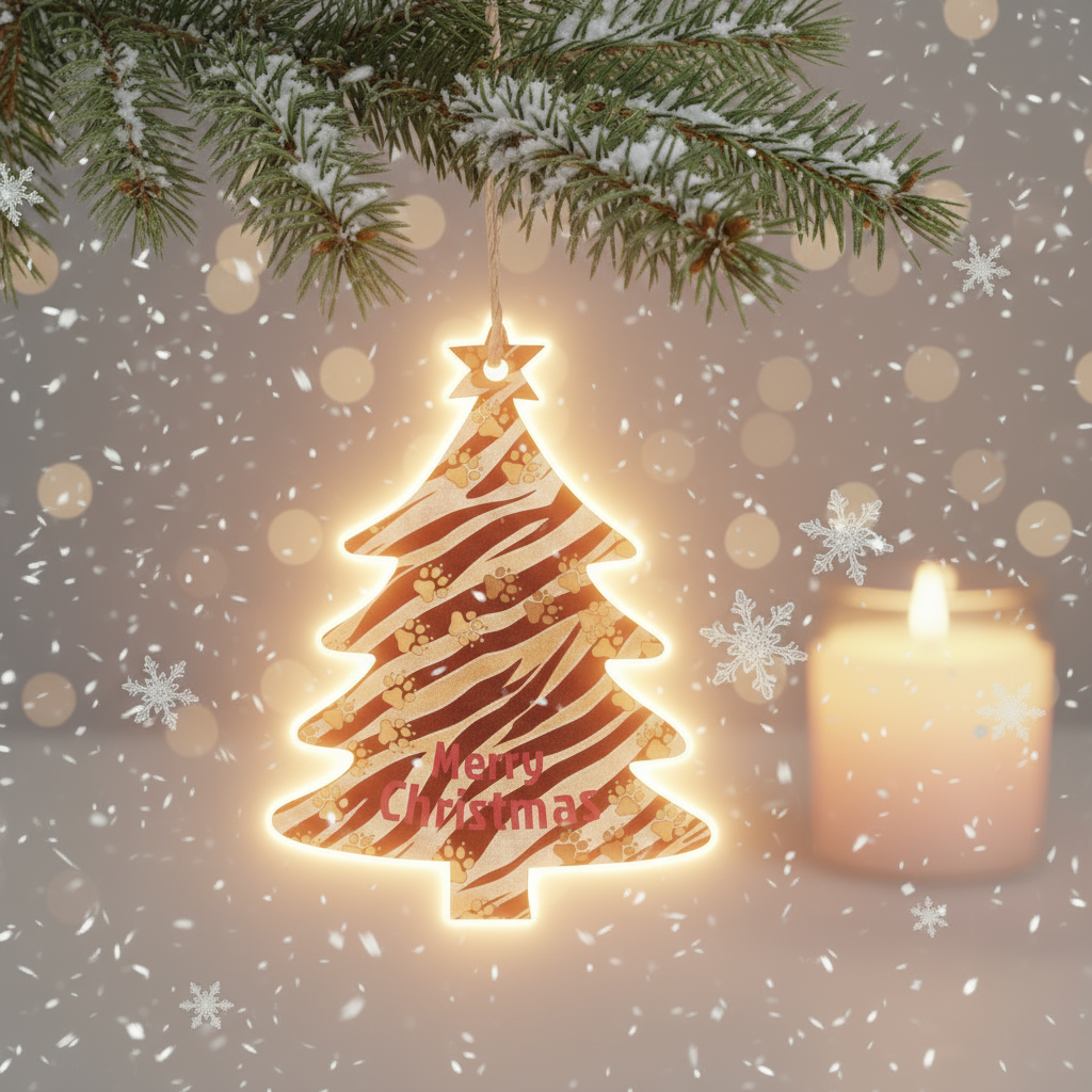 Tiger Stripes Wooden Christmas Tree Hanging Ornament