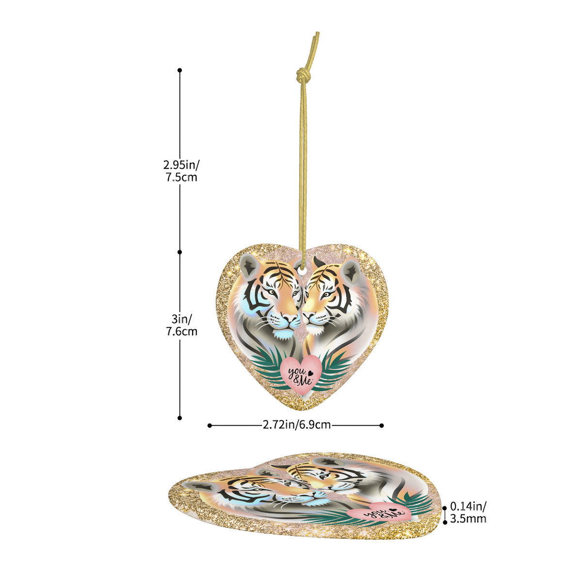🎄Tiger You & Me Ceramic Heart Shape Christmas Pendant🎄🐅