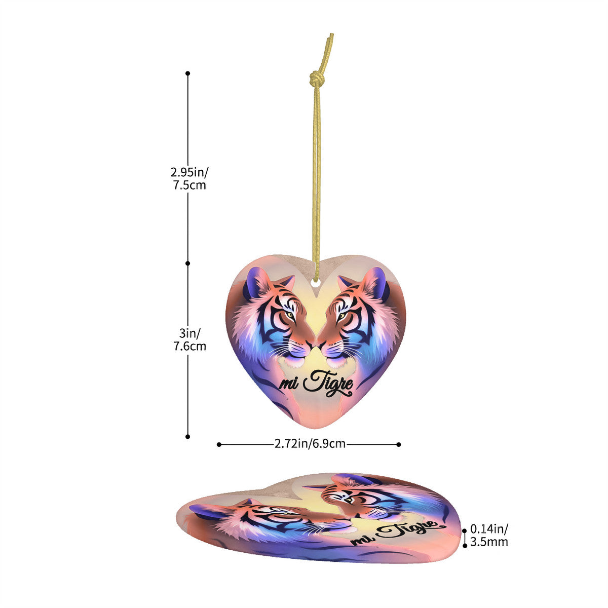Tiger Grace Ceramic Heart Shape Christmas Pendant