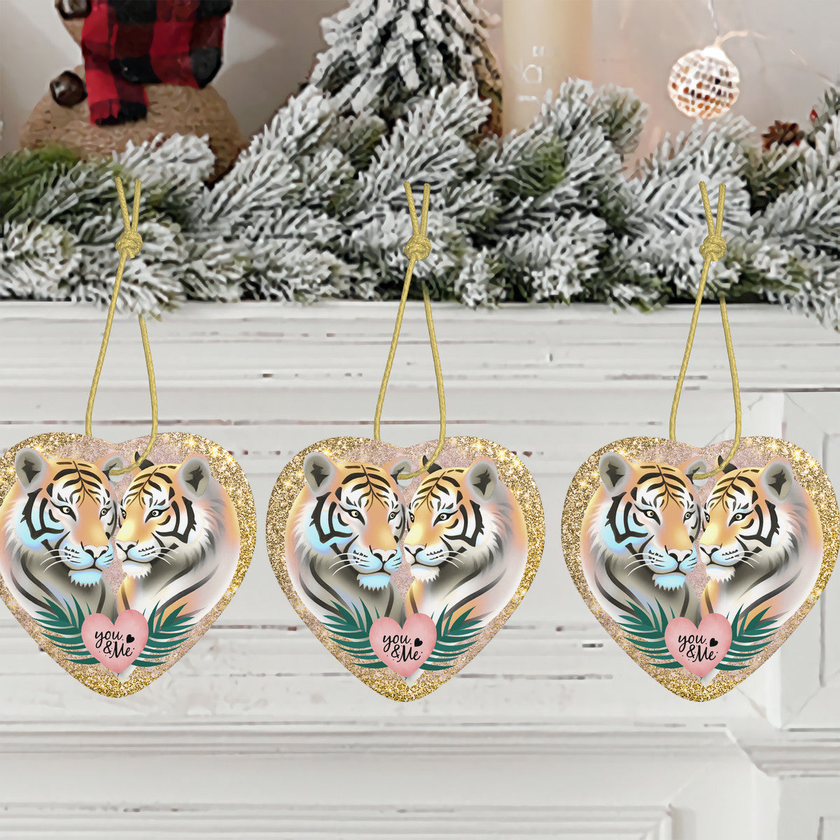 🎄Tiger You & Me Ceramic Heart Shape Christmas Pendant🎄🐅