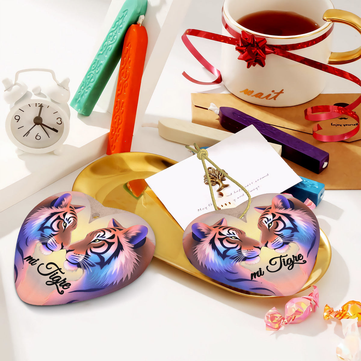 Tiger Grace Ceramic Heart Shape Christmas Pendant