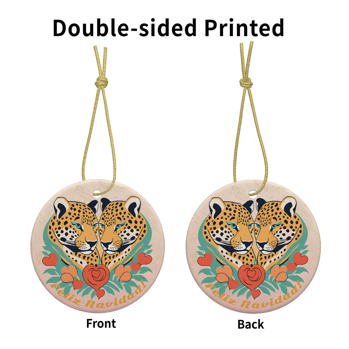 Jaguar Wild Heart Ceramic Christmas Round pendant