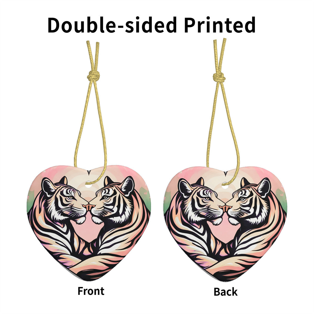 Tiger Harmony Ceramic Heart Shape Christmas Pendant