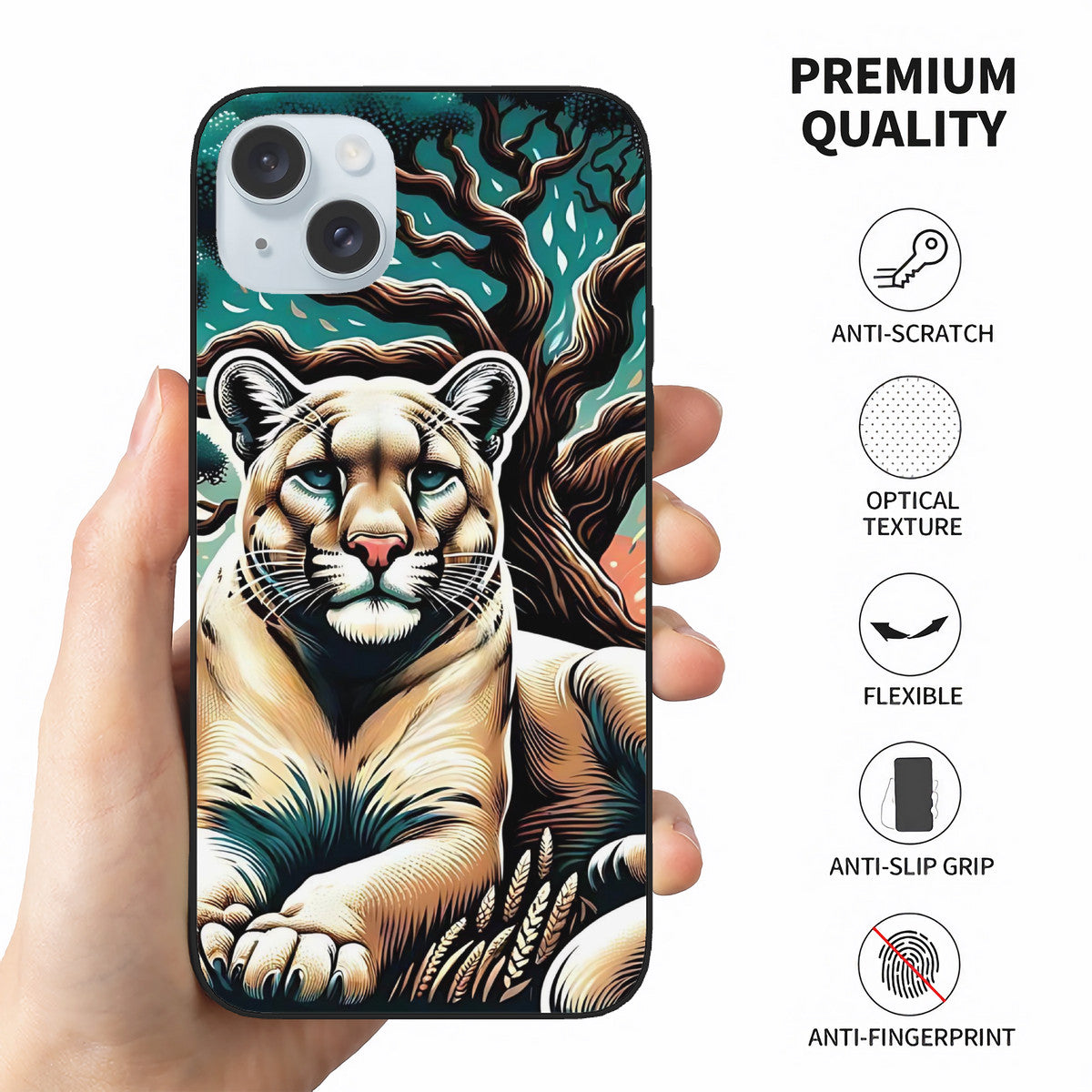 Puma Tree Passion iPhone 15 Soft Glass Case(2 Cameras)