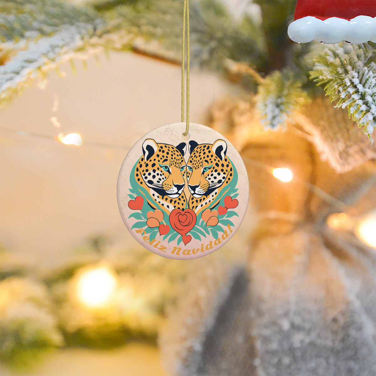 Jaguar Wild Heart Ceramic Christmas Round pendant