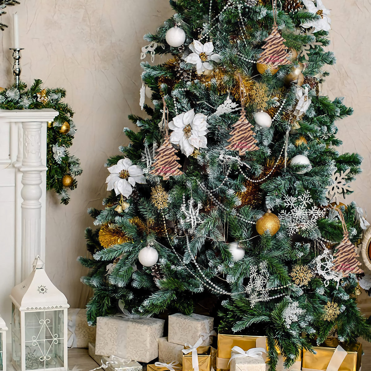 Tiger Stripes Wooden Christmas Tree Hanging Ornament